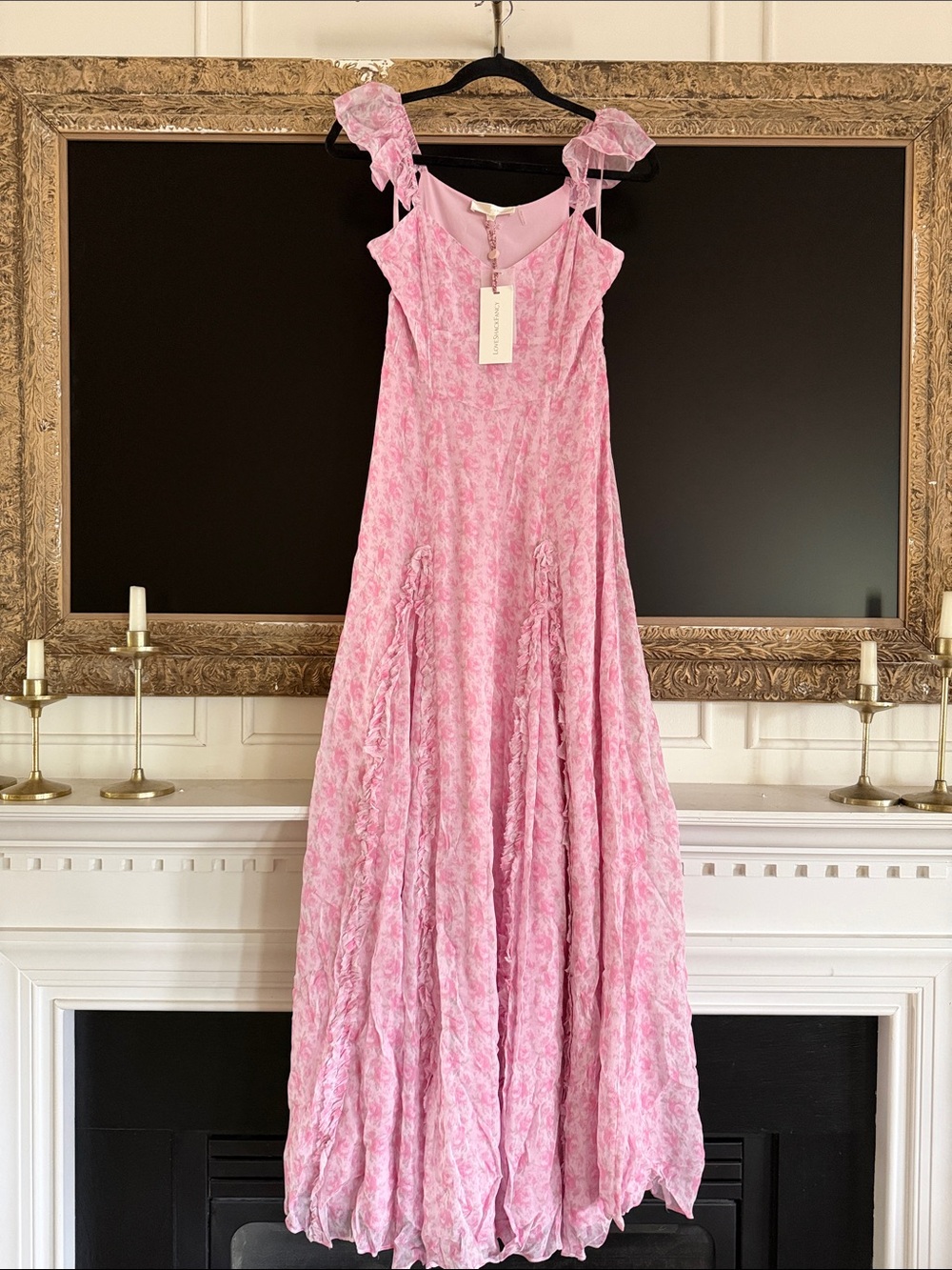 LoveShackFancy Pink Ruffled Strap Floral Maxi Dress - Picture 2 of 8